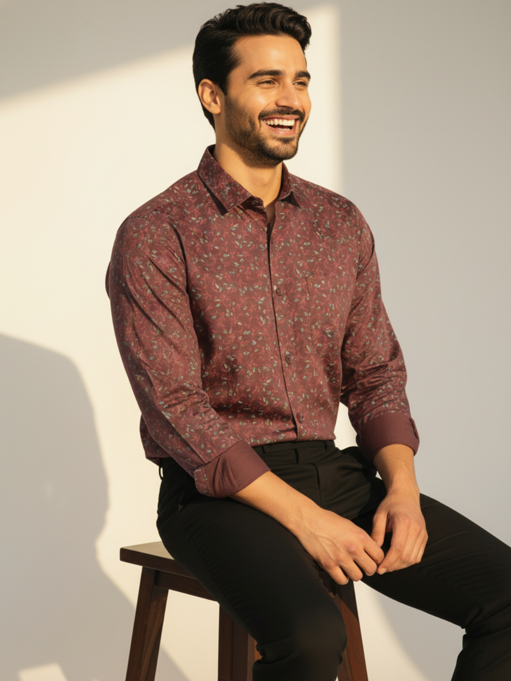 Maroon GIZA Floral Shirt