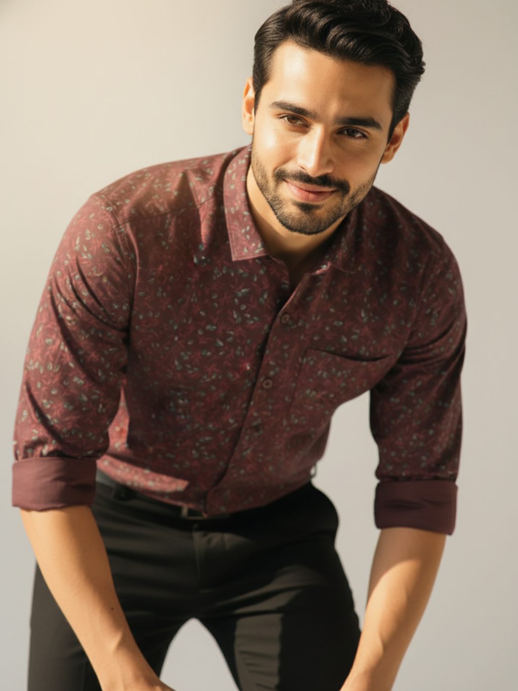 Maroon GIZA Floral Shirt