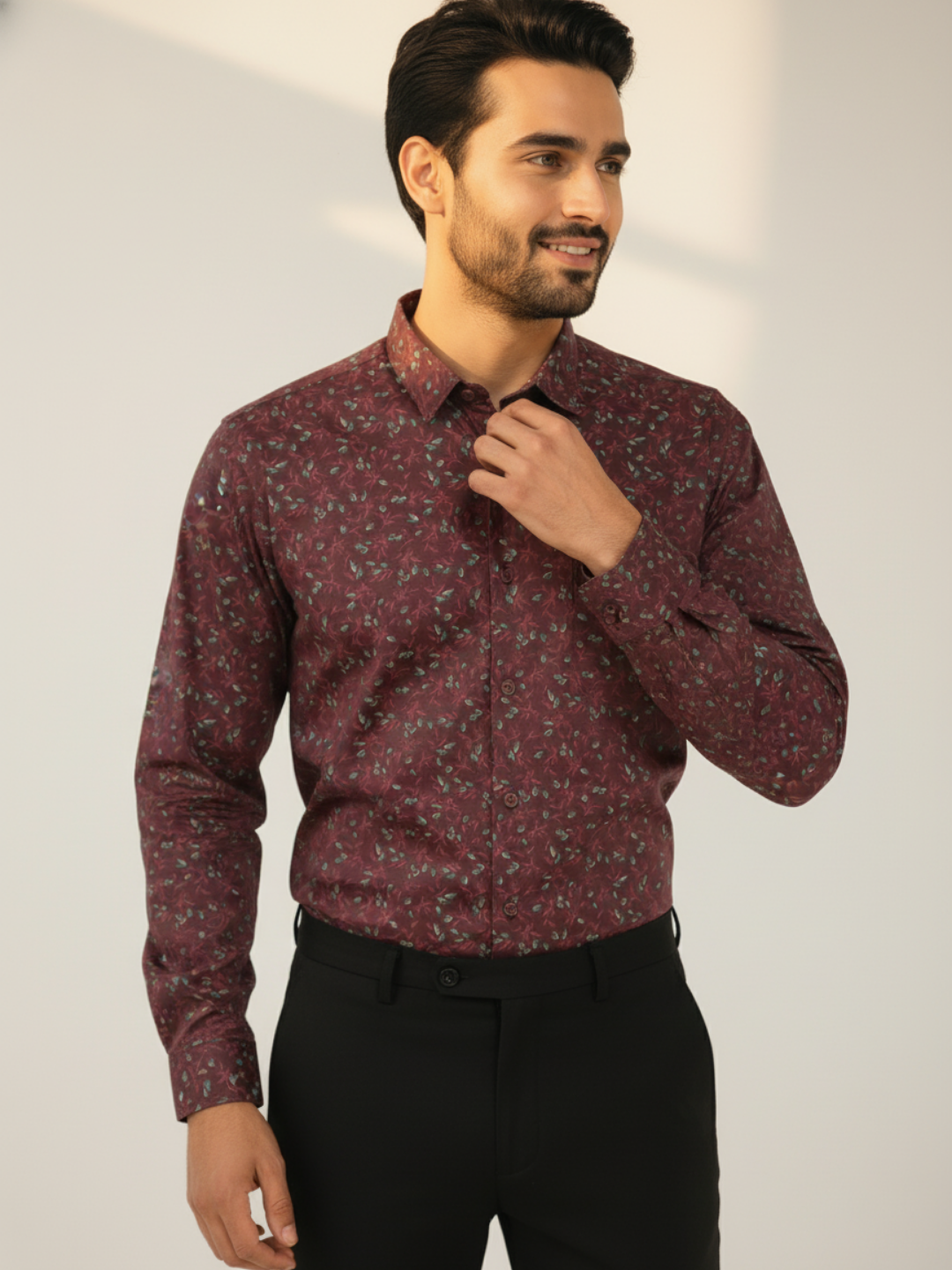 Maroon GIZA Floral Shirt