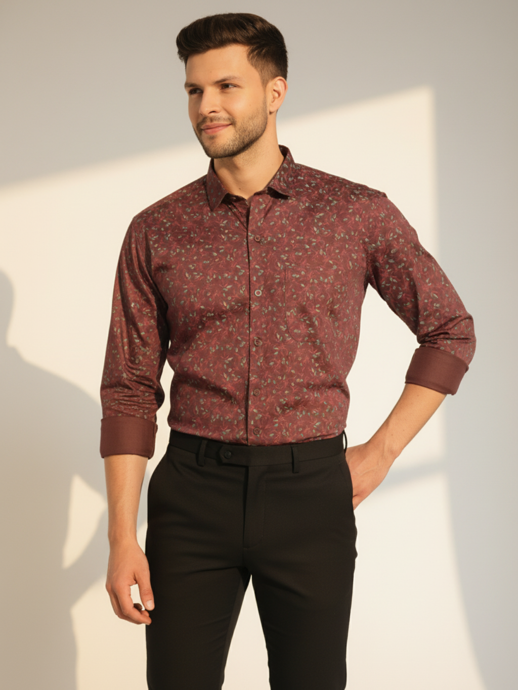Maroon GIZA Floral Shirt