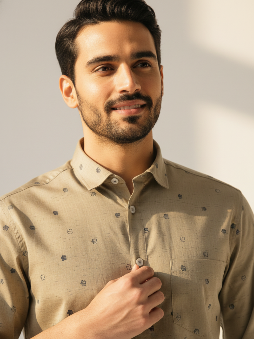 Jacquard Beige SUPIMA Shirt