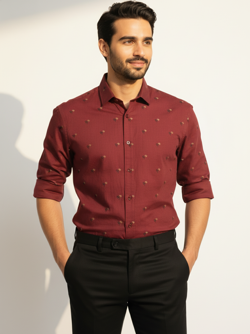 Maroon Jacquard SUPIMA Shirt