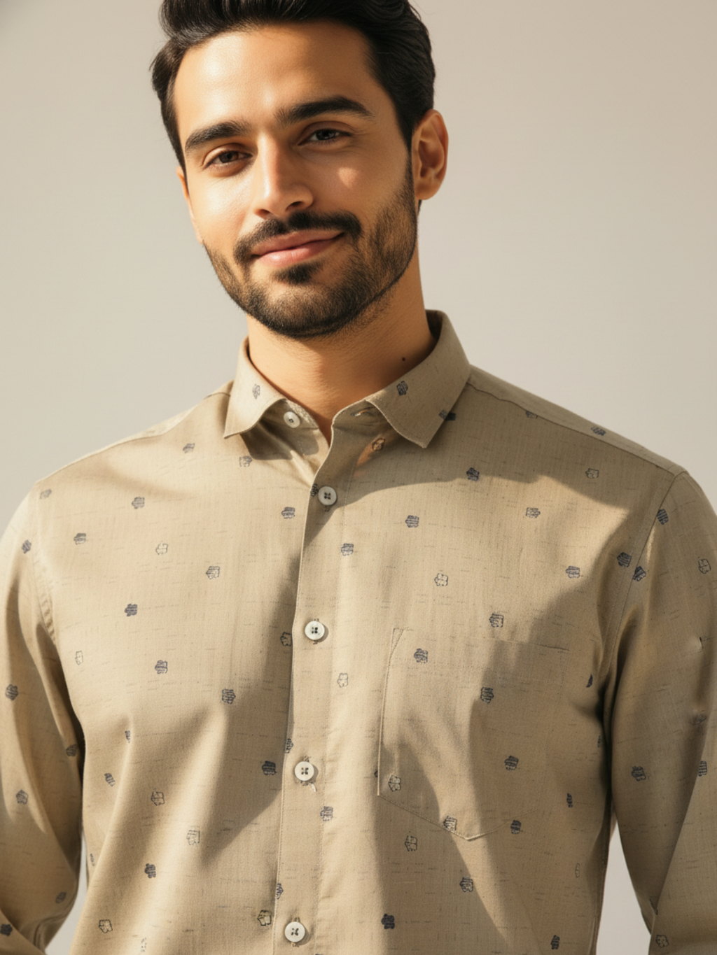 Jacquard Beige SUPIMA Shirt