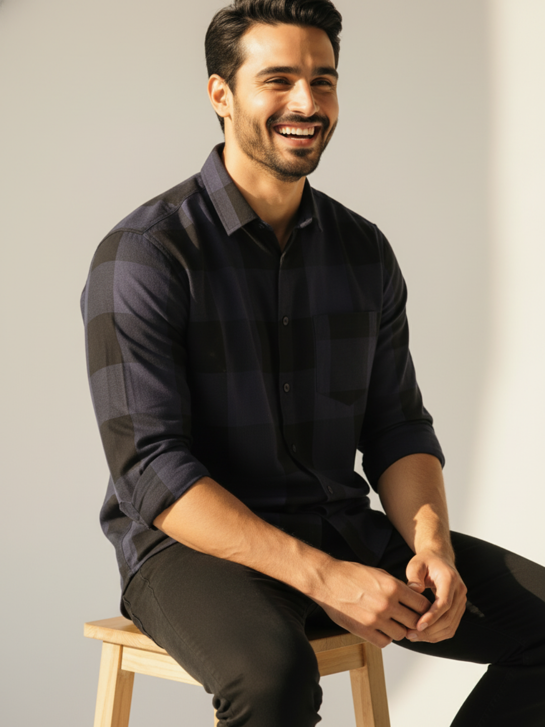 Melange Blue SUPIMA Checkered Shirt