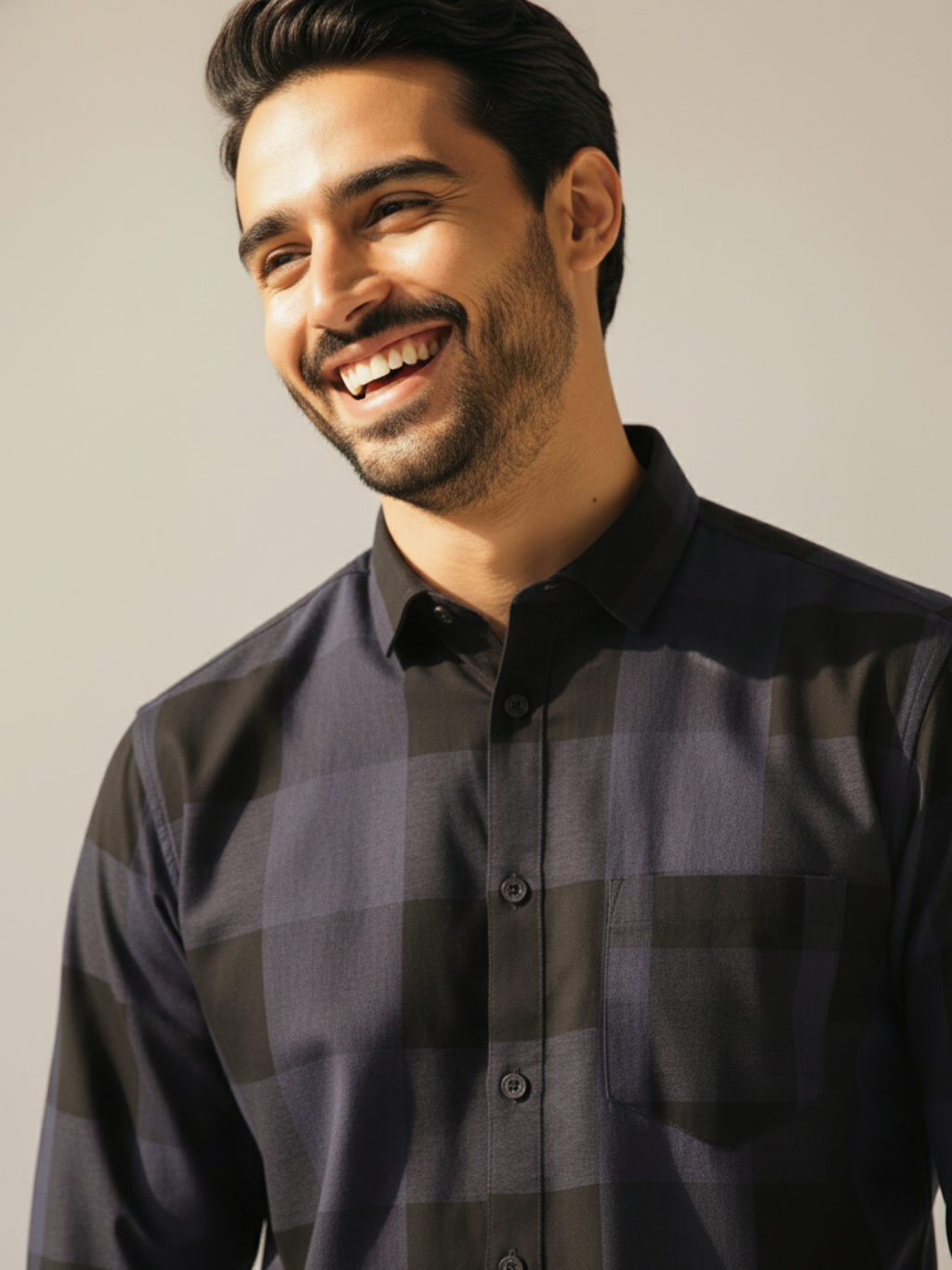 Melange Blue SUPIMA Checkered Shirt