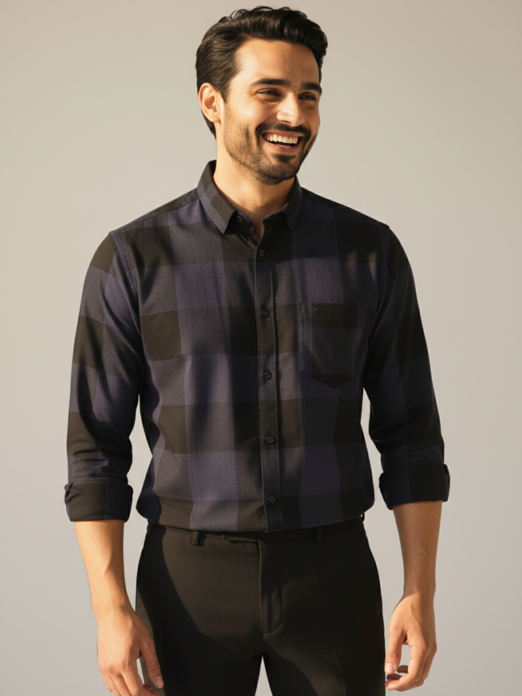 Melange Blue SUPIMA Checkered Shirt