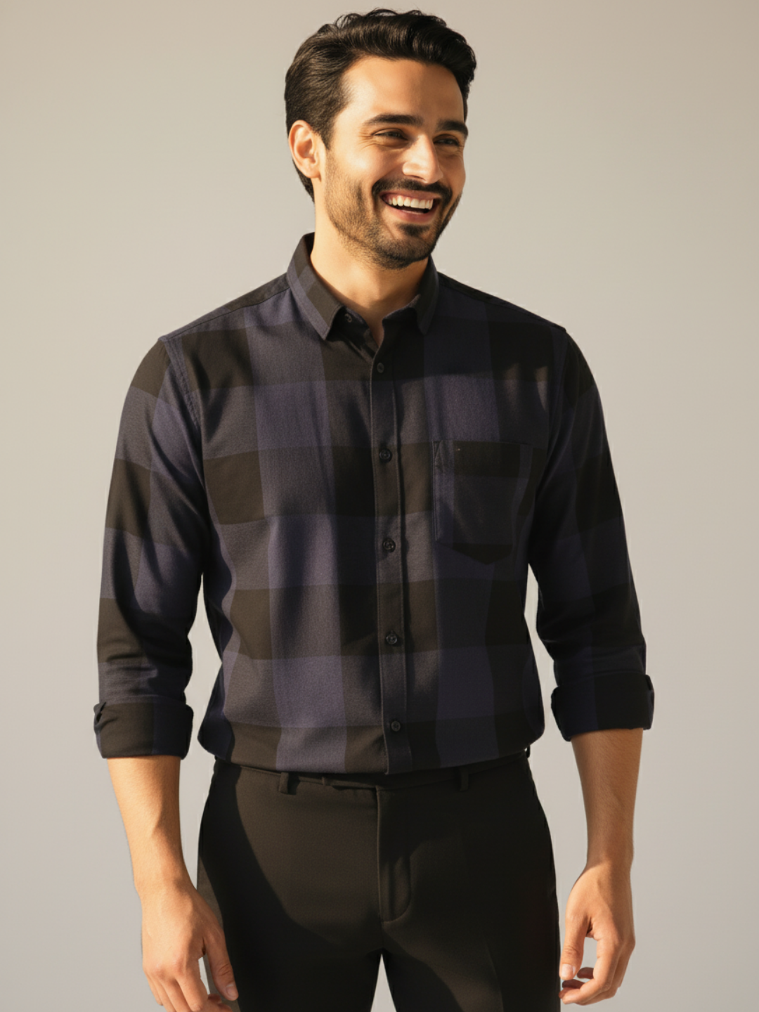 Melange Blue SUPIMA Checkered Shirt