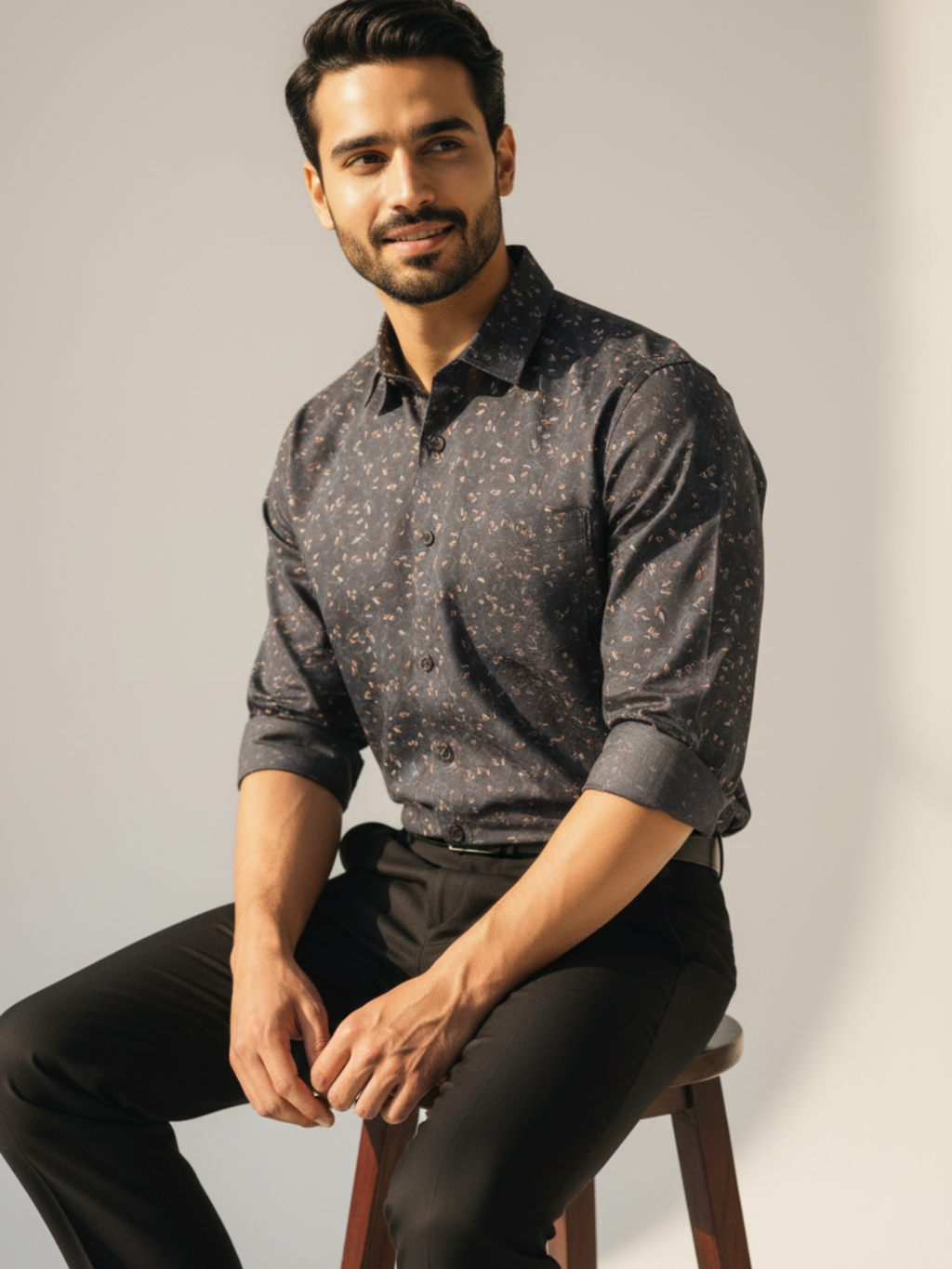 Giza Dark Grey Printed Shirt