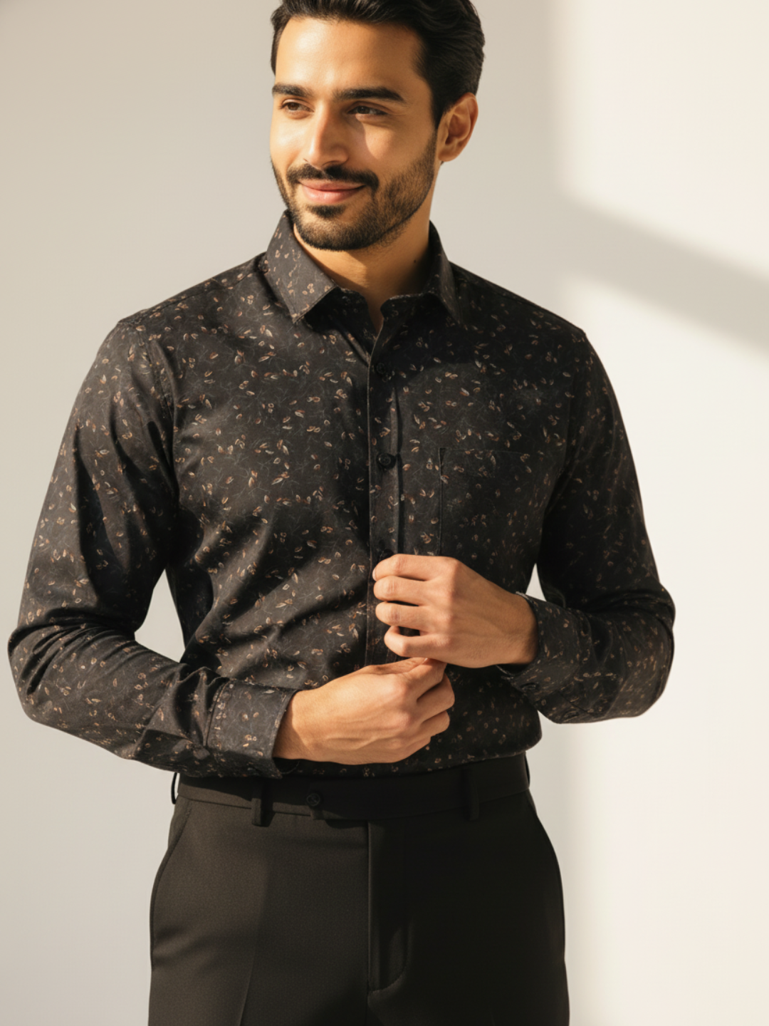 Giza Dark Grey Printed Shirt