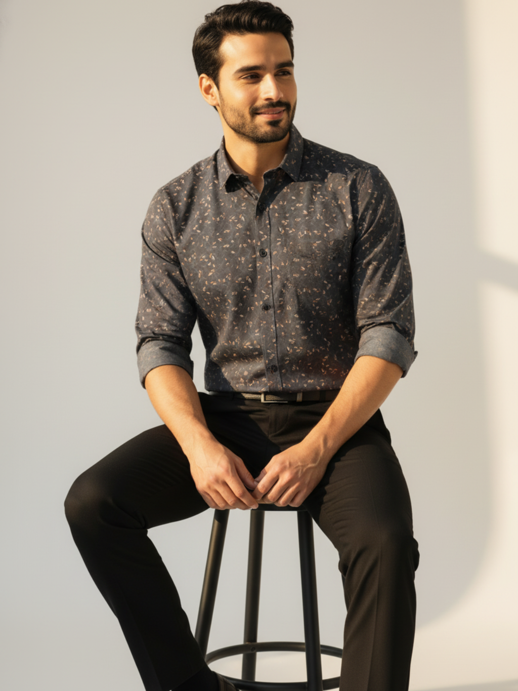 Giza Dark Grey Printed Shirt